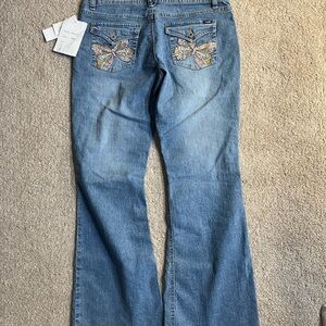 Angels Blue Flare Jeans with Embellished Butterfly Pockets